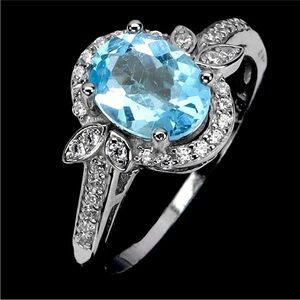 VVS Natural Swiss Blue Topaz & zircon gemstone in 925 Sterling Silver Ring Sz 7